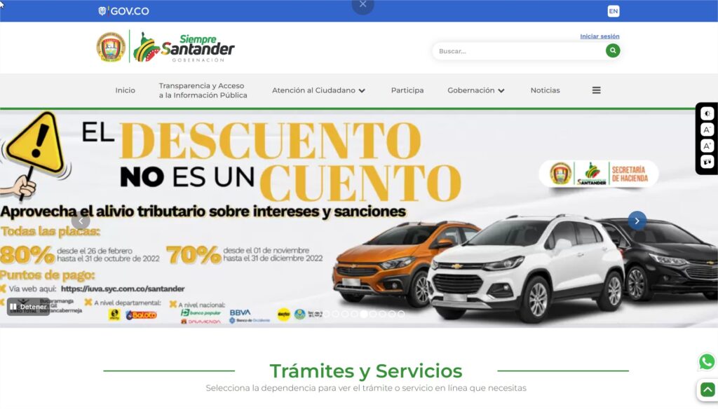 Portal Gobernación Santander Impuesto Vehicular