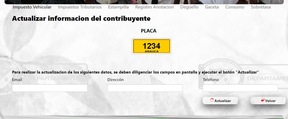 actualizar datos impuesto vehicular